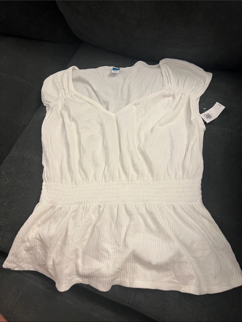Old Navy Ivory White Smocked Waist V-Neck Blouse